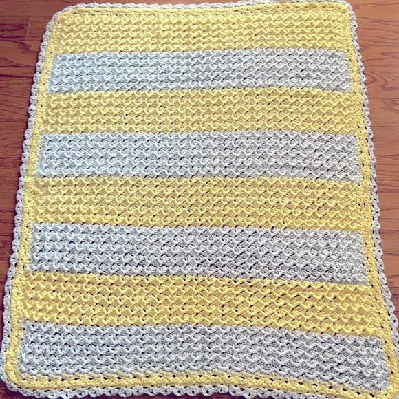 New Hand Crocheted Lap Size Blanket or Afghan Yellow & Gray Or Even For A Baby - Picture 2 of 6